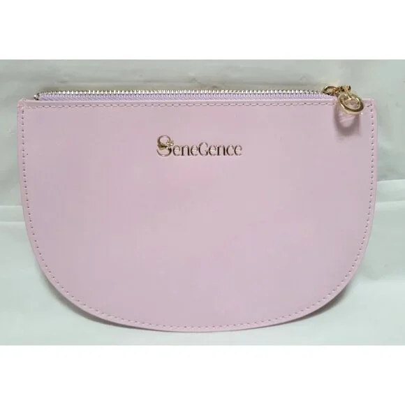 SeneGence Pink Stiff Faux Leather Half-Moon Zip Cosmetic Makeup Bag Pouch - Picture 1 of 7